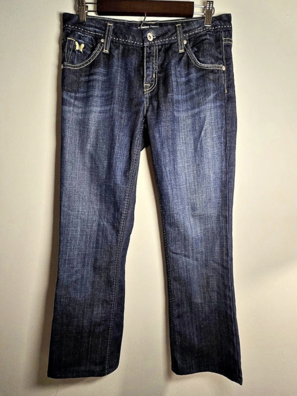 Anoname Misha-R Bootcut Jeans Dark Wash Embroidered Butterfly Pocket Size 29
